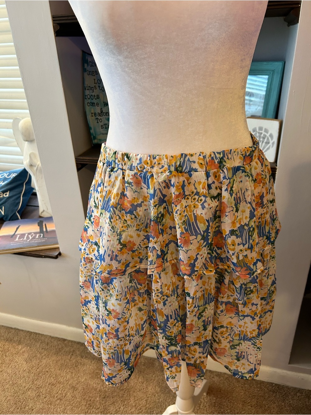 Meet me in Santorini Floral Tiered Mini Skirt in Blue, Yellow & Peach